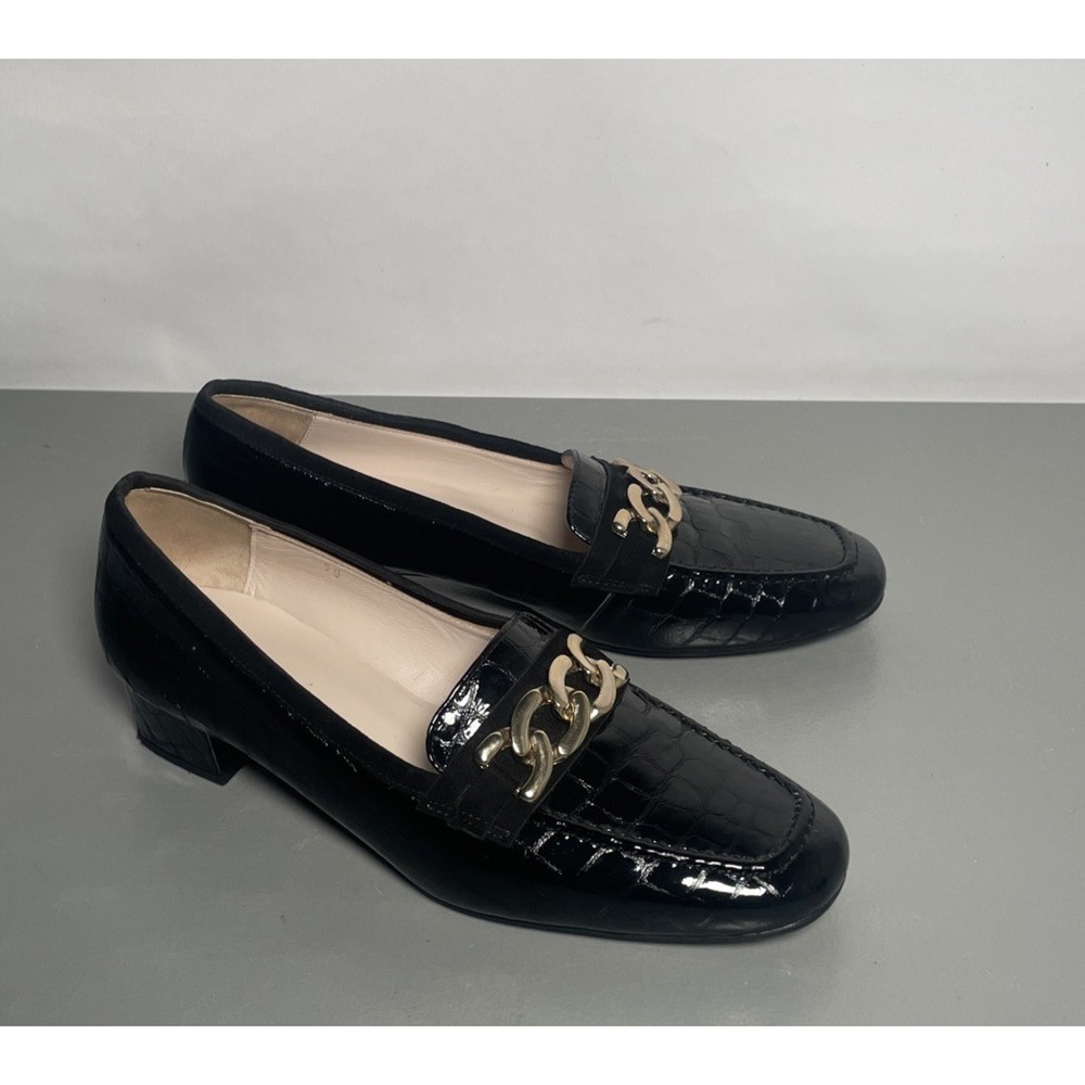 John Lewis Women's Black Croc Embossed Leather Loafers 8M
